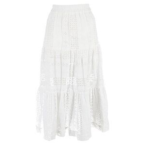 Vilshenko Eyelet Tiered Midi Skirt in White Cotton